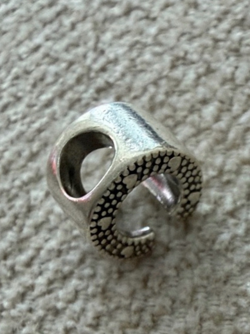 Pandora Silver-Tone Textured Open Cuff Ring
